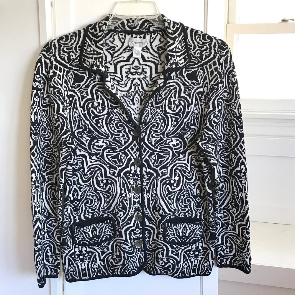 CHICO’S Cardigan Sweater Silk Cotton Blend Blazer Women’s Size Medium
